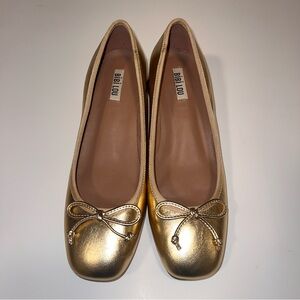 Gold Bow Flats with 1in Heel, BiBi LOU-Size 39